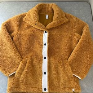 Varley Oversized Gold Faux Fur/Faux Sherpa Snap Front Teddy Jacket